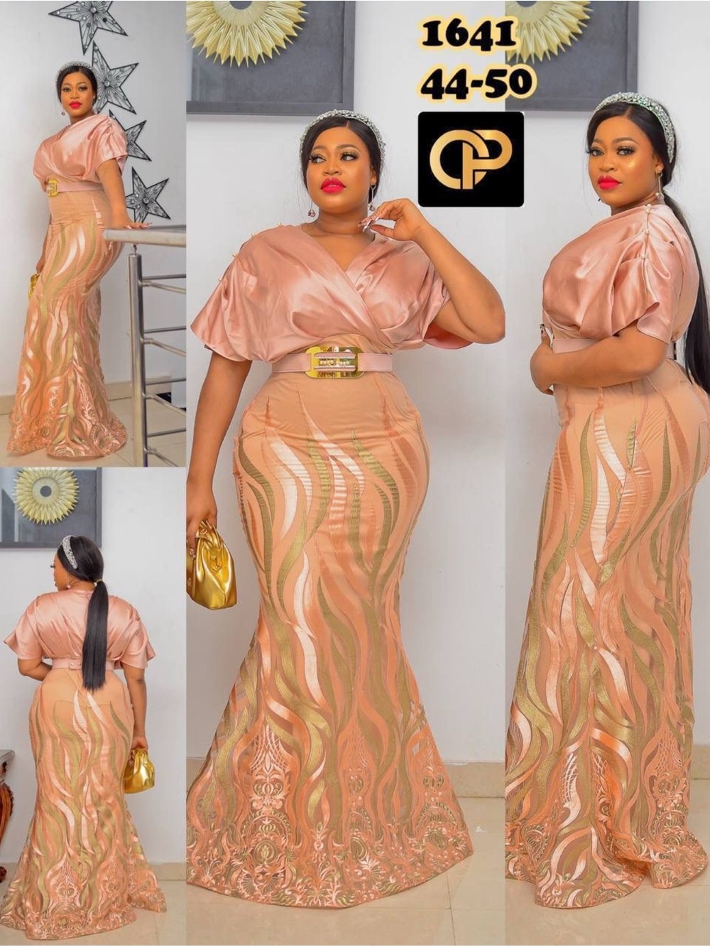 Elegant Peach Satin & Sequin Mermaid Skirt Set - Women Skirt available  size 14